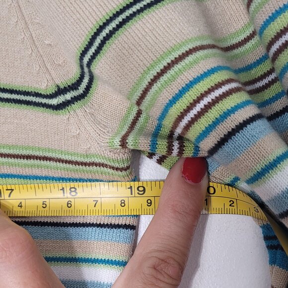 Point Zero Multicolor Stripes V-Neck Cotton Blend Lightweight Pullover Sweater - Picture 9 of 10